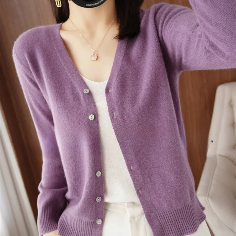 

Spring Autumn New Style Loose Large Size Women's Knitted Woolen V-neck Open Cardigan Thin Sweater Outerwear Slimming Top