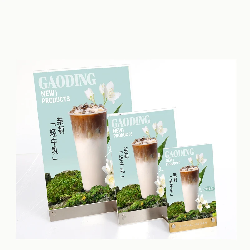 A4/A5/A6 Acrylic Metal L-Shaped Table Sign Holder Display Card Stand Menu Holder Advertising Sign Sided Table Price Label Card