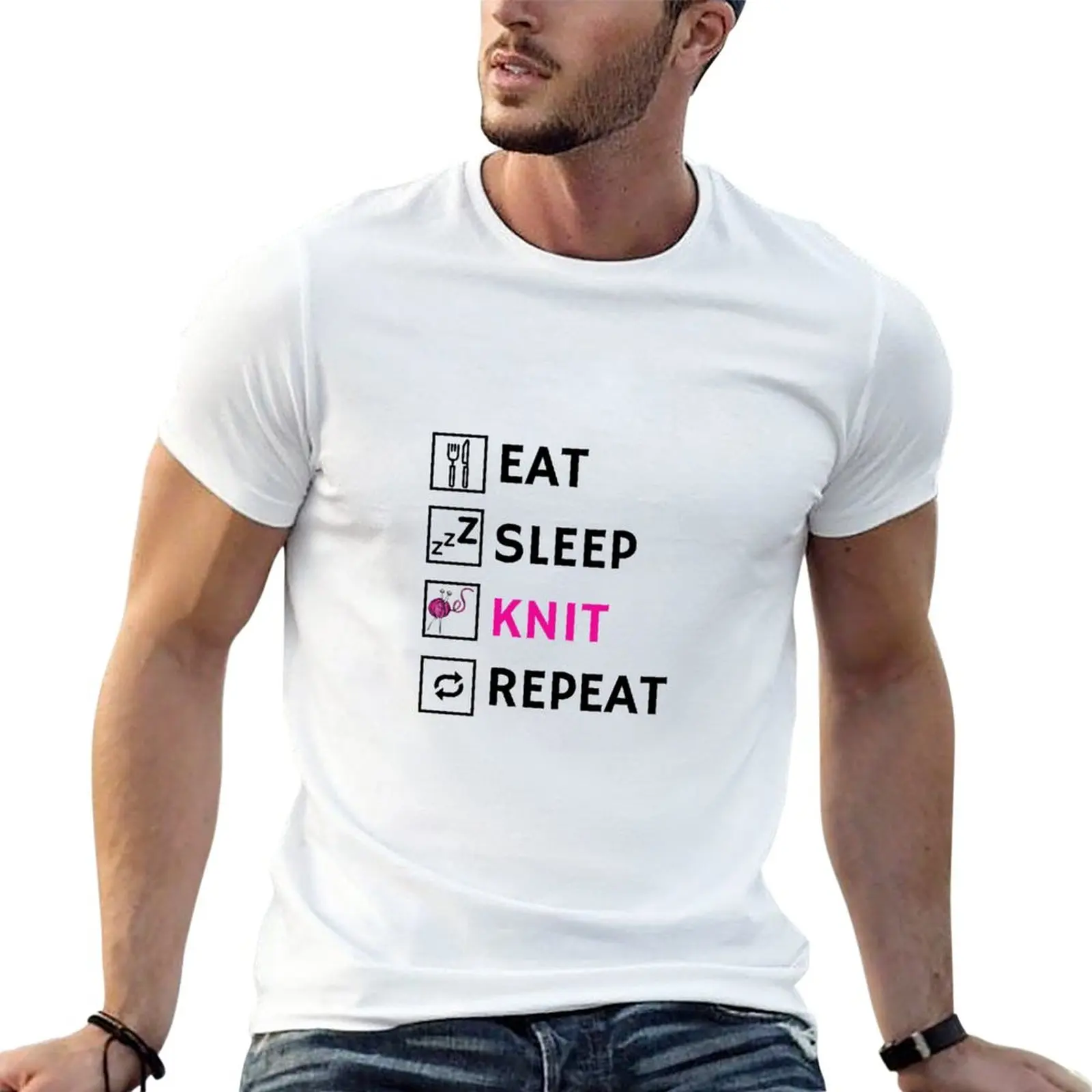 New Eat Sleep Knit Repeat Knitting Design T-Shirt Short t-shirt sweat shirt tops t shirts men