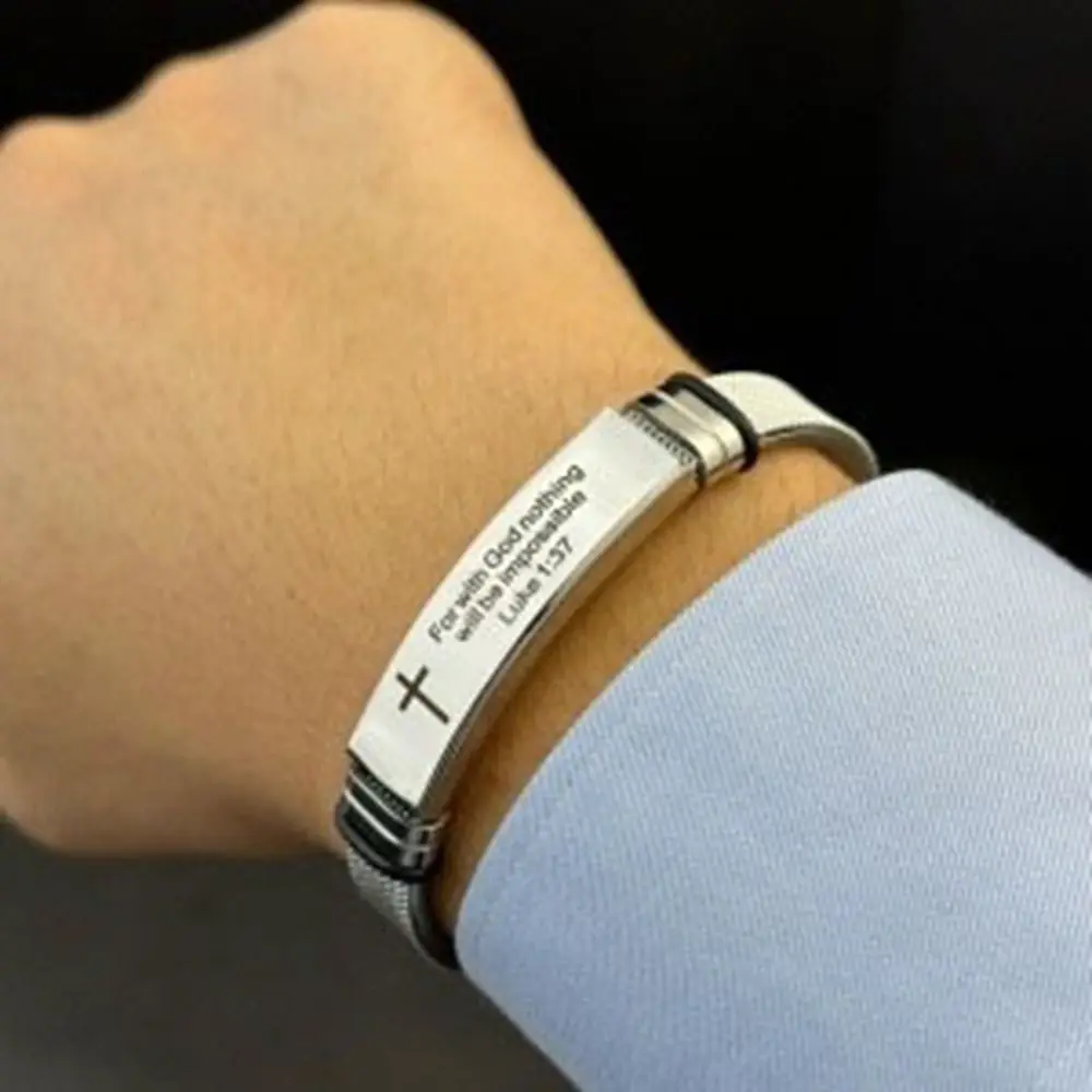 Stainless Steel/PVC Inspirational Quotes Braclets Adjustable Bible Verse Family Friendship Bracelet Silver Bible Verse Bracelet