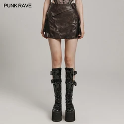 PUNK RAVE Women's Punk Leather Short Skirt Daily A-Line Handsome Mini Skirts Two Colors Available Women Clothing