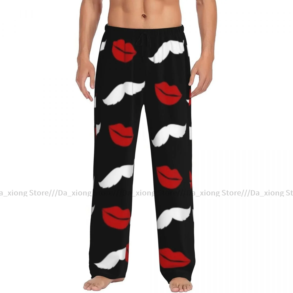 Men's Sleepwear Loose Sleep Pants Pajamas Retro Mustache Kissing Lips Long Lounge Bottoms Casual Homewear