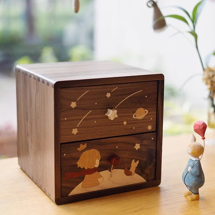 

Little Prince storage box, solid wood desktop jewelry box, double-layer jewelry finishing.