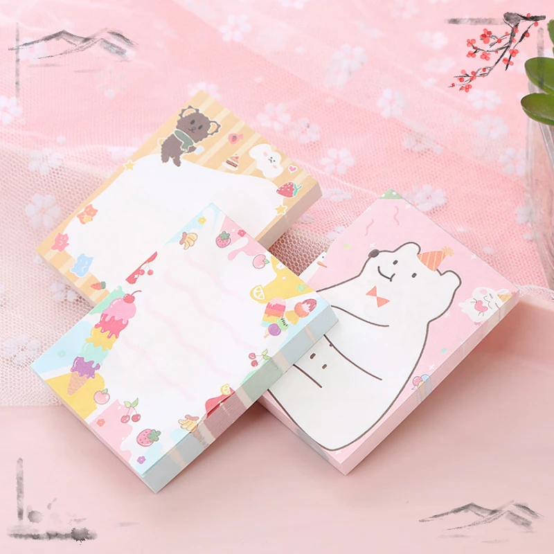 Cute Cartoon Bear Sticky Note Paper, Memo Pad Note Book, Student Notepad, Tear-off Message Book, Papelaria criativa, 10 pcs