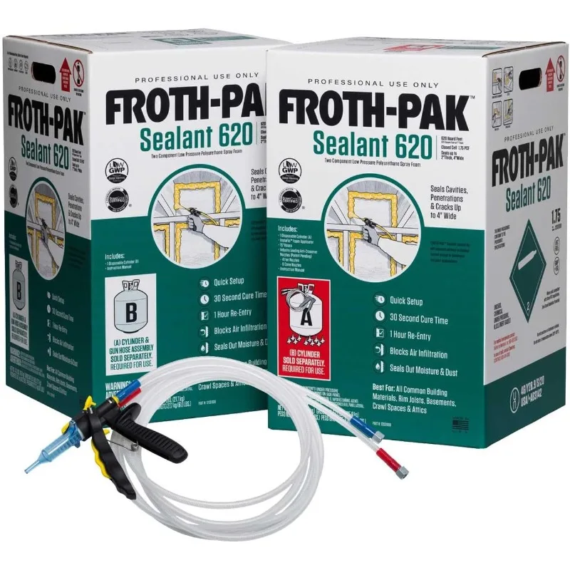 Froth-Pak 620 Spray Foam Sealant Kit, 15ft Hose. Seals Cavities, Penetrations & Gaps Up to 4 Wide. Yields Up to 620 Board ft.