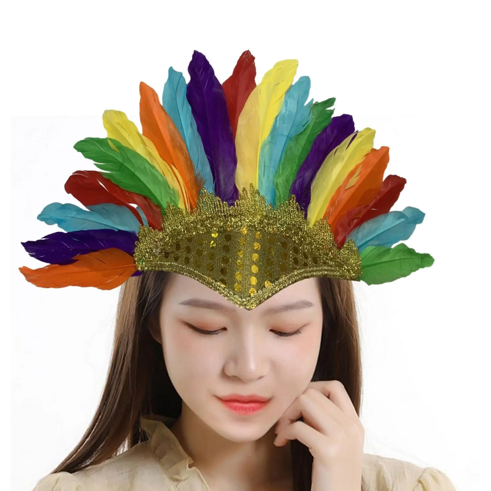 Feather Headdress Decoration Headpiece Chief Indian Headdress Headwear for Fancy