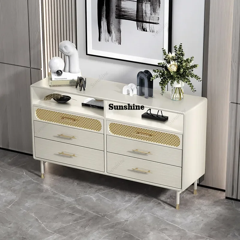 

American light luxury six-chest cabinet, bedroom sensor light TV cabinet storage, modern solid wood design, drawersYY
