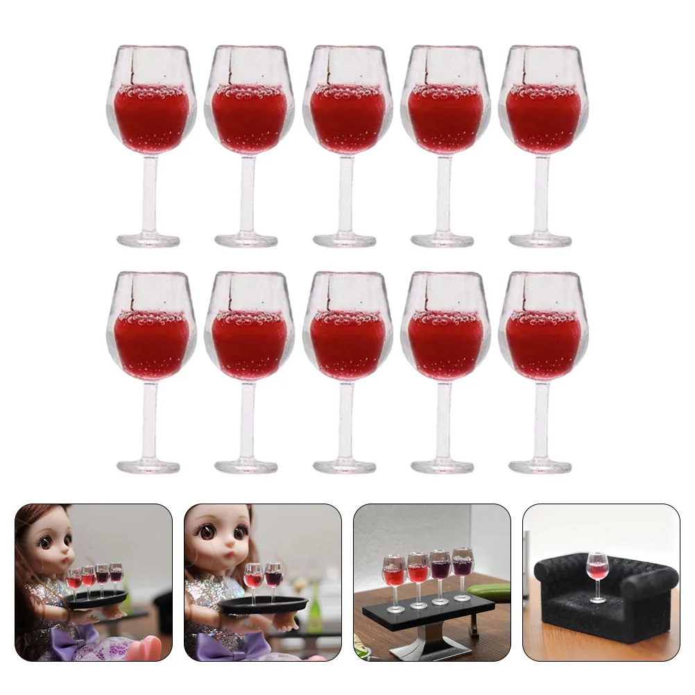 10 Pcs Cups Dollhouse Glass Miniature Goblets Micro Glasses Food Play Props Halloween Drinks Red Child