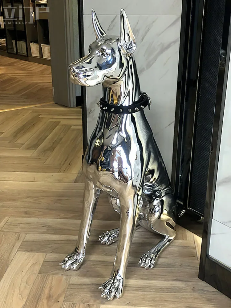 

Nordic Home Decoration Doberman Dog Sculptures and Figurines,Large Art Room Decor Home Accessories Electroplate Animal Statue