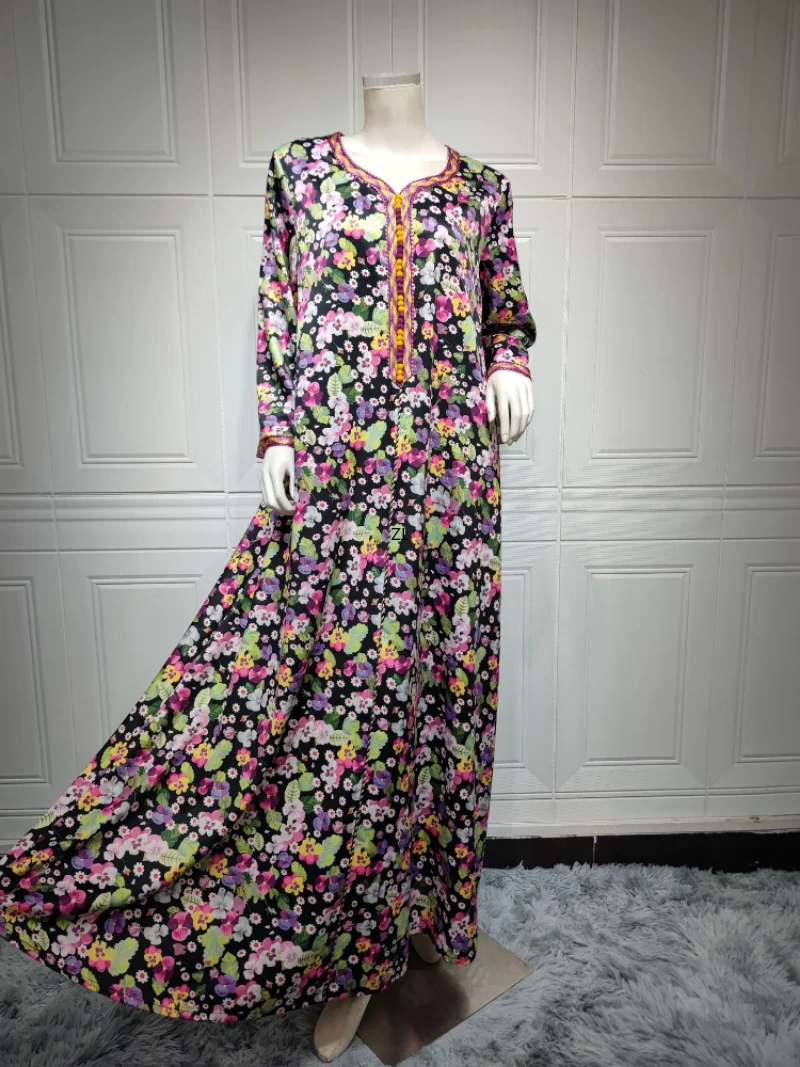 Eid Arab Muslim Women Dress Diamond Print Abaya Morocco Kaftan Party Long Vestidos Turkey Ramadan Gown Dresses Saudi Arab Robe