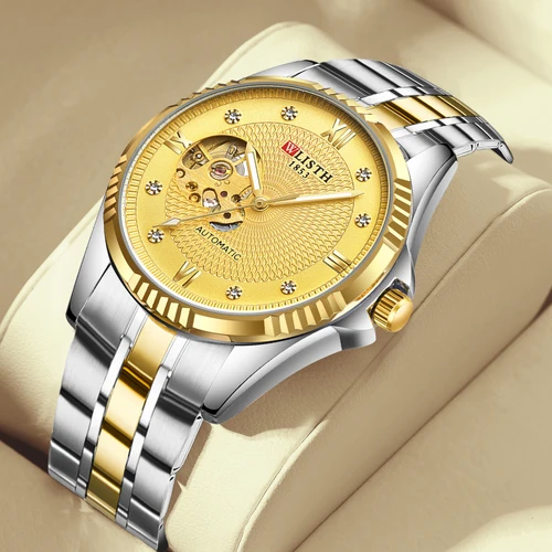 Imagen 2 del producto Reloj mecánico de lujo para hombre, reloj mecánico deportivo luminoso de acero inoxidable para negocios, reloj resistente al agua, reloj de regalo para hombre