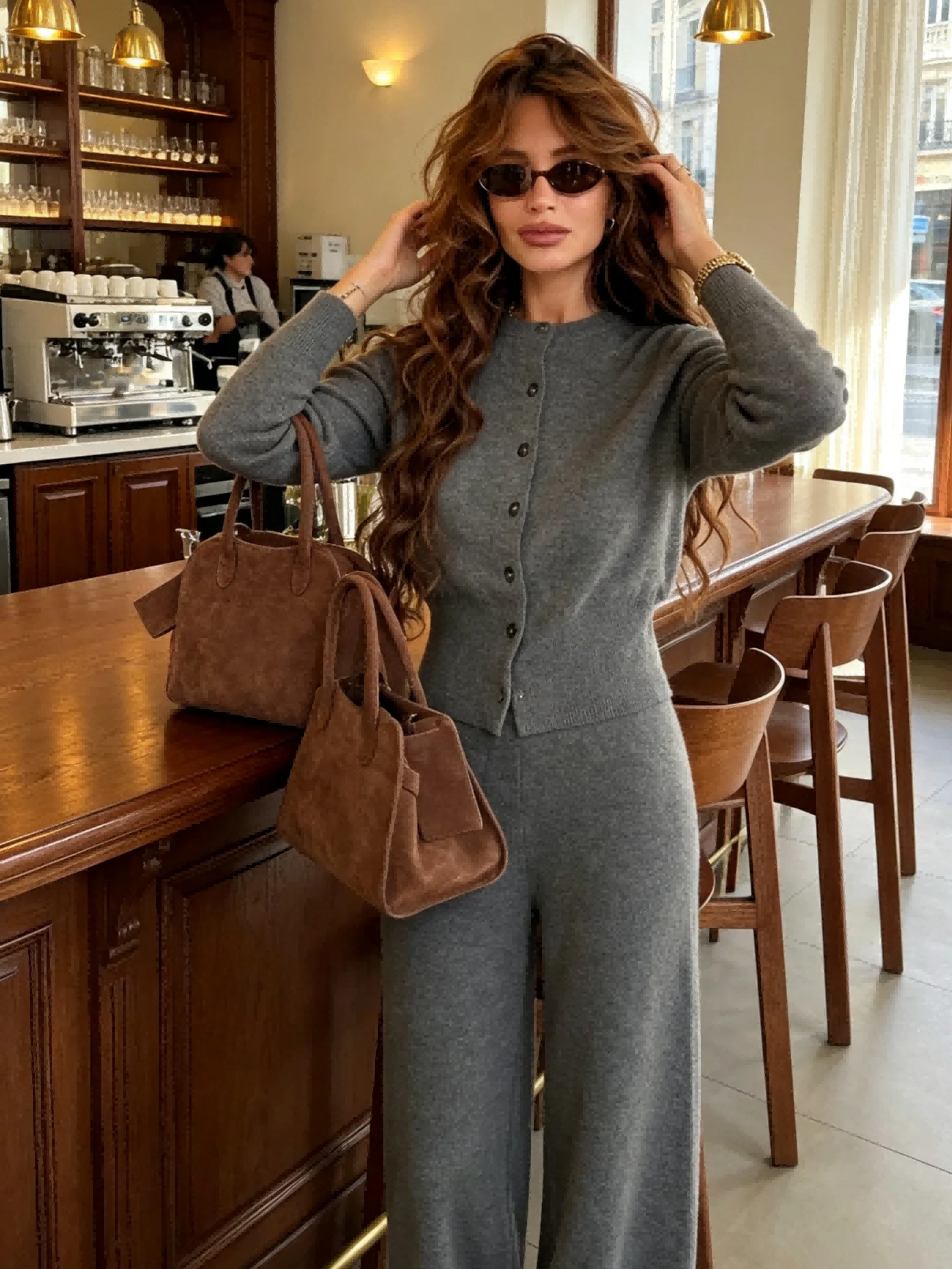 Bornladies Damen Zweiteiliges Modisches Set mit Rundhals-Oberteil und Hose, Geeignet für den Alltag im Herbst und Winter – Detail 6