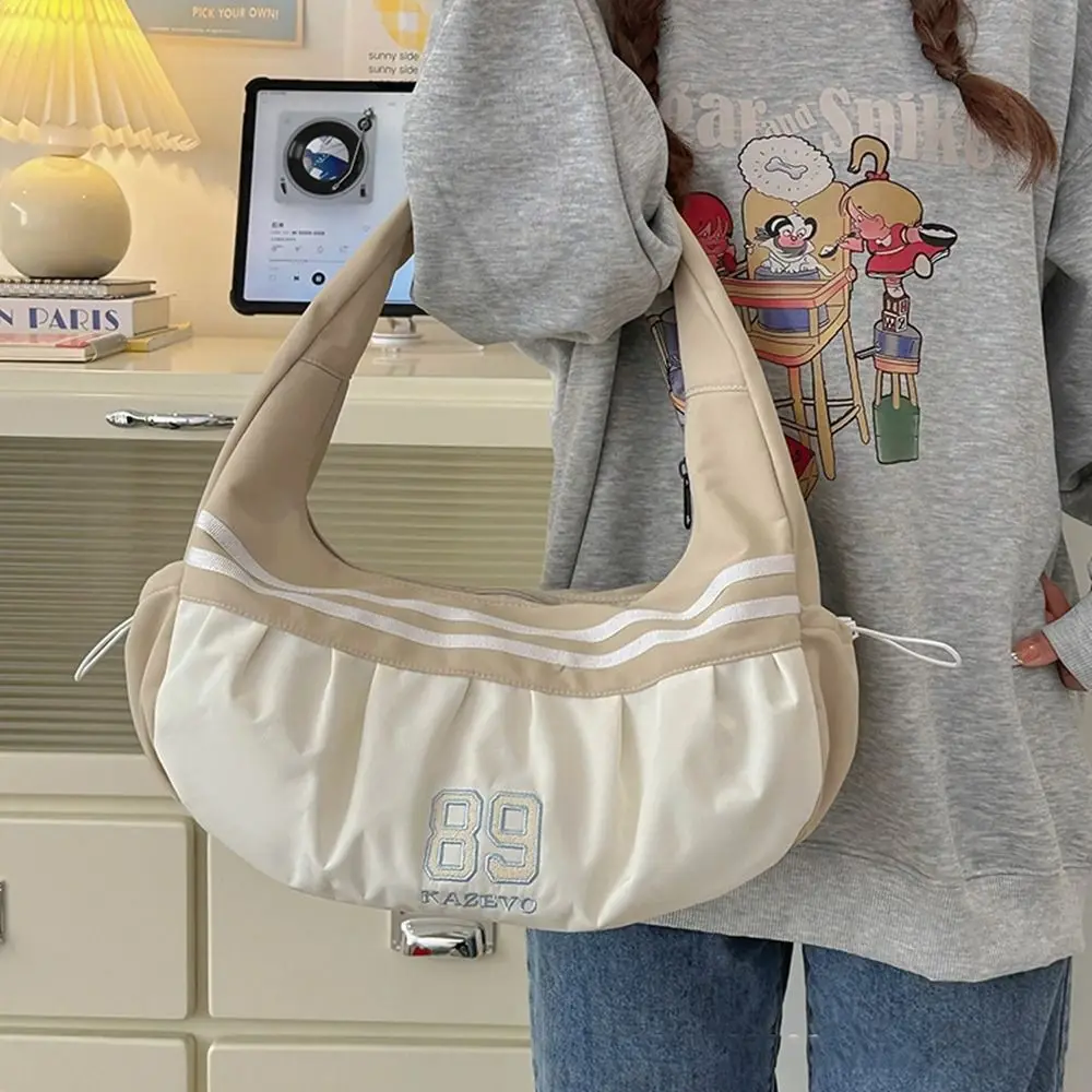 

Casual Korean Style Nylon Shoulder Bag Retro Cloud Bag Stripe Underarm Bag Large Capacity All-match Sports Handbag Women