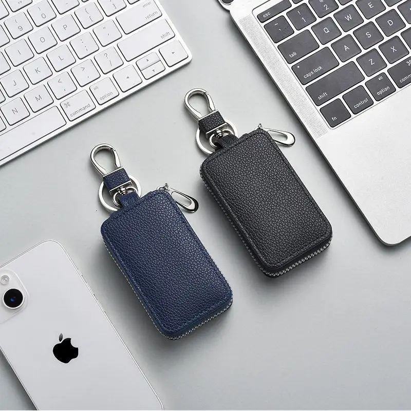 High-End Genuine Leather Key Case Unisex Zipper Lock Key Pouch - Perfect Gift for Car/Home Keys Men Women