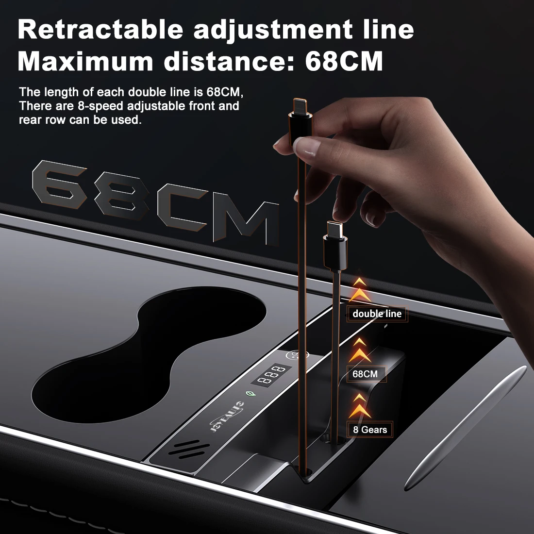 JoyeAuto Negative ion Docking Station New Upgraded USB Hub with Multi Port USB Charger LED Display for Tesla Model 3/Y 2021-2023