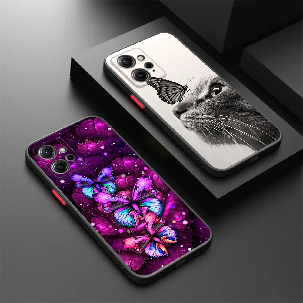 Redmi Note13 Pro 12c Note 12s Xiaomi 12x 12t 11 Lite 11t 11s 12 밤 꽃 나비 검정색 반투명 커버 용 전화 케이스