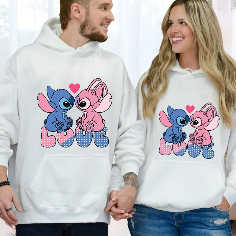 Zestaw bluz z kapturem dla par na wiosnę 2026, stylowa i urocza bluza z wzorem Lilo i Stitch, styl uliczny Y2K, dwuczęściowy zestaw dla par