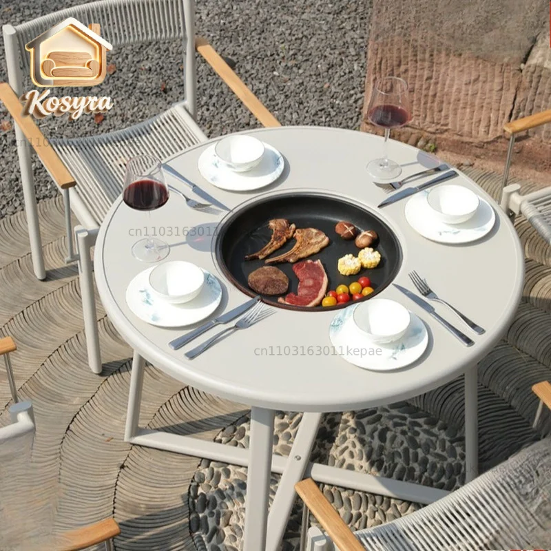 Outdoor Tables and Chairs Garden Terrace Cast Aluminum Dining Table and Chairs Outdoor Aluminum Alloy Home Balcony Leisure Court