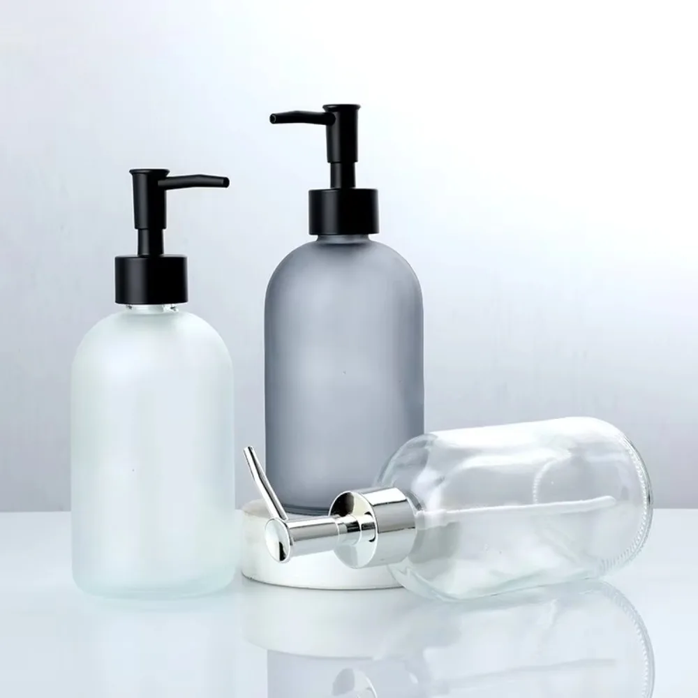 

New 410ml Glass Soap Dispenser Bottle Refillable Press Mechanism Liquid Soap Dispenser Glass Transparent Soap Press Hotel