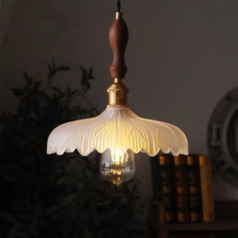 المعاصرة خمر لوتس الزجاج قلادة أضواء غرفة نوم السرير مطعم بار غرف خلع الملابس النحاس مصابيح معلقة ديكور داخلي #2