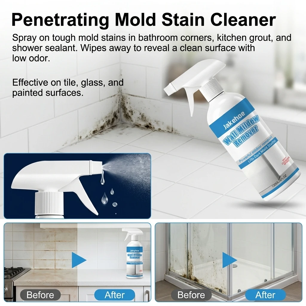 1pc Mold Remover Spray Deep Penetrating Formula for Bathroom Kitchen Tile Grout Glass Wall Latex Paint Cleaning Agent
