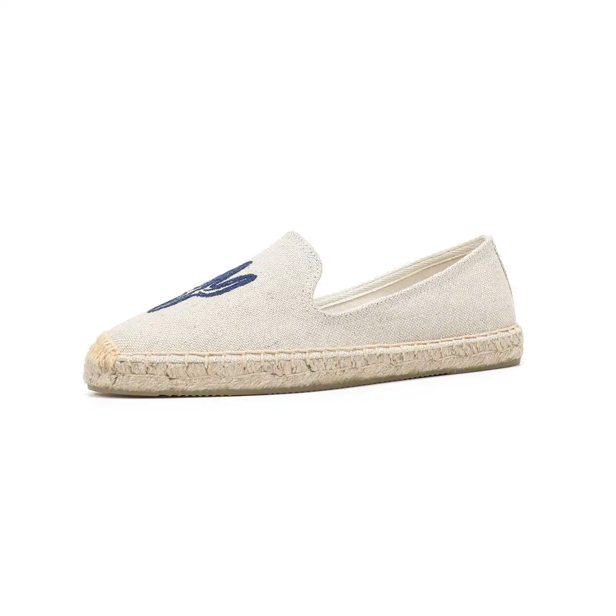 Scarpe basse ricamate semplici da donna estive punta tonda lino Slip On scarpe Casual da donna scarpe di stoffa espadrillas comode