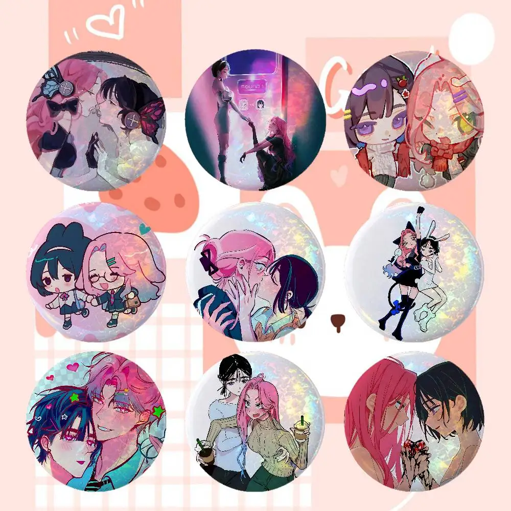 Cute F-Furina G-Genshin Impact Anime Game Laser Double Flash Tinplate Badge Cartoon Character Pin Brooch Fan Collectible Cosplay
