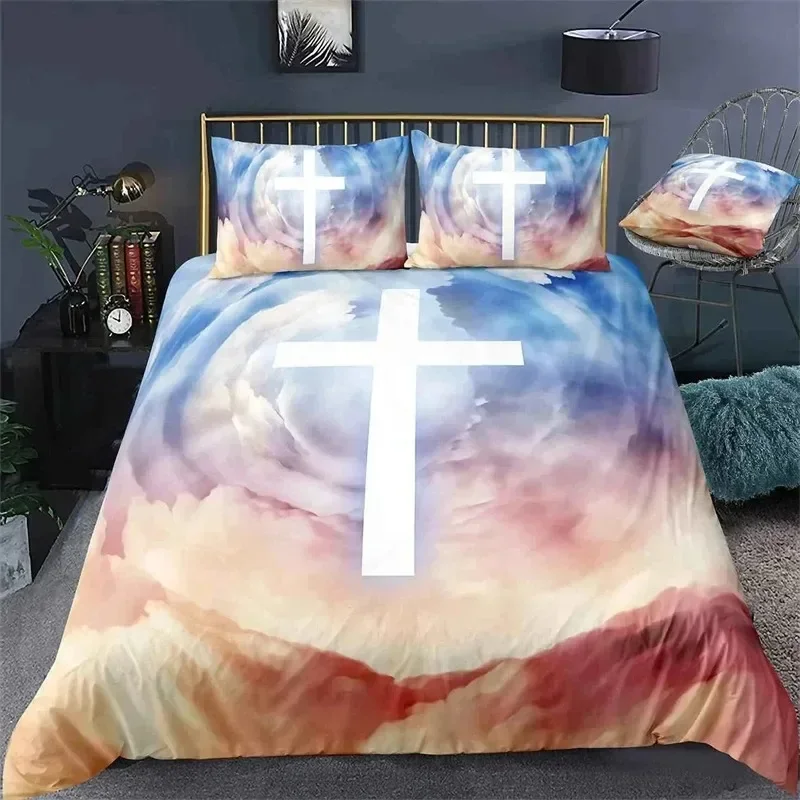 Jesus Cros Christian Design Comfortable Duvet Quilt Cover Pillowcase Bedding Set Children Bedroom Decoration Home Textile