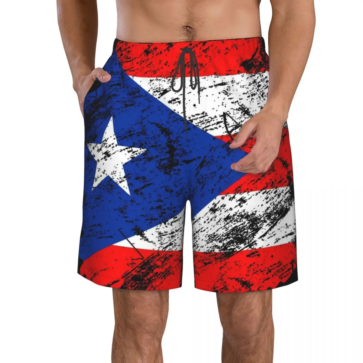 

2023 Polyester Puerto Rico 3D Men's Beach Shorts Vintage Country Flag Shorts Streetwear Beach Pocket Running Summer usa Pants