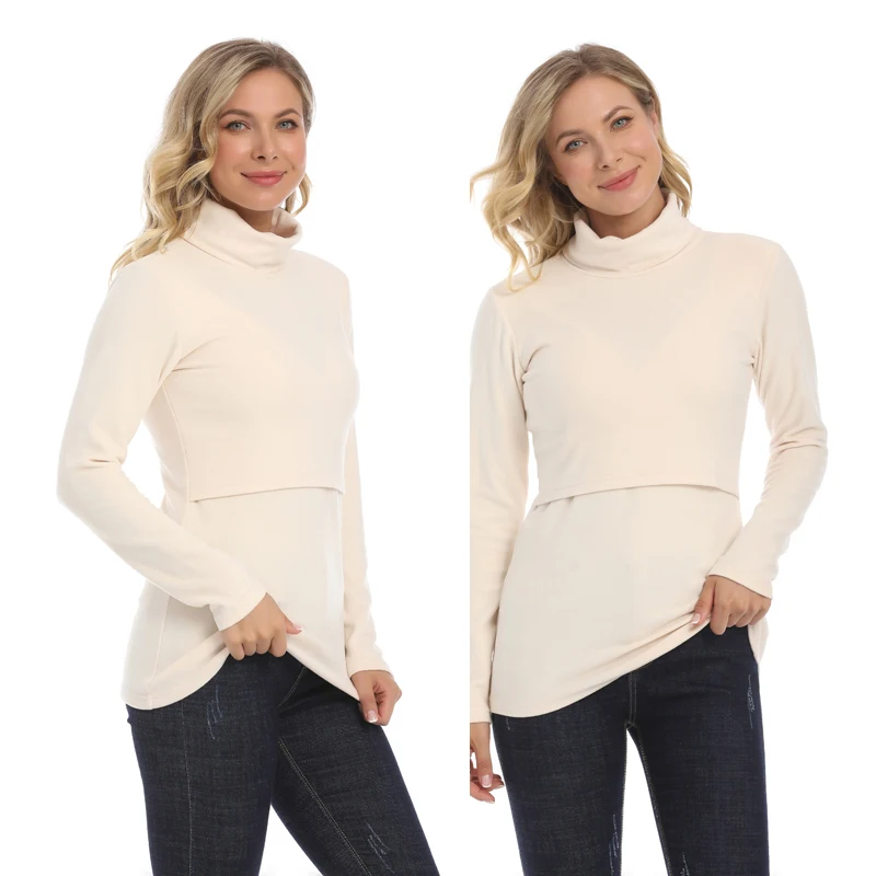 

Autumn Winter Maternity Clothes Turtleneck Warm Long Sleeve Cotton T-shirt Nursing Tops Breastfeeding Clothes For Pregnant Women