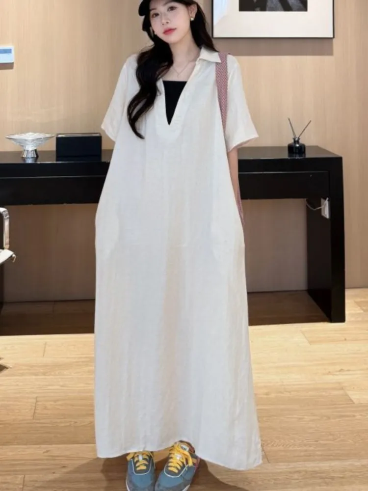

Summer Casual Hepburn Style Dress A- Line Skirt for plus Size Women Loose Fit Slimming Vintage Inspired Maxi Dress