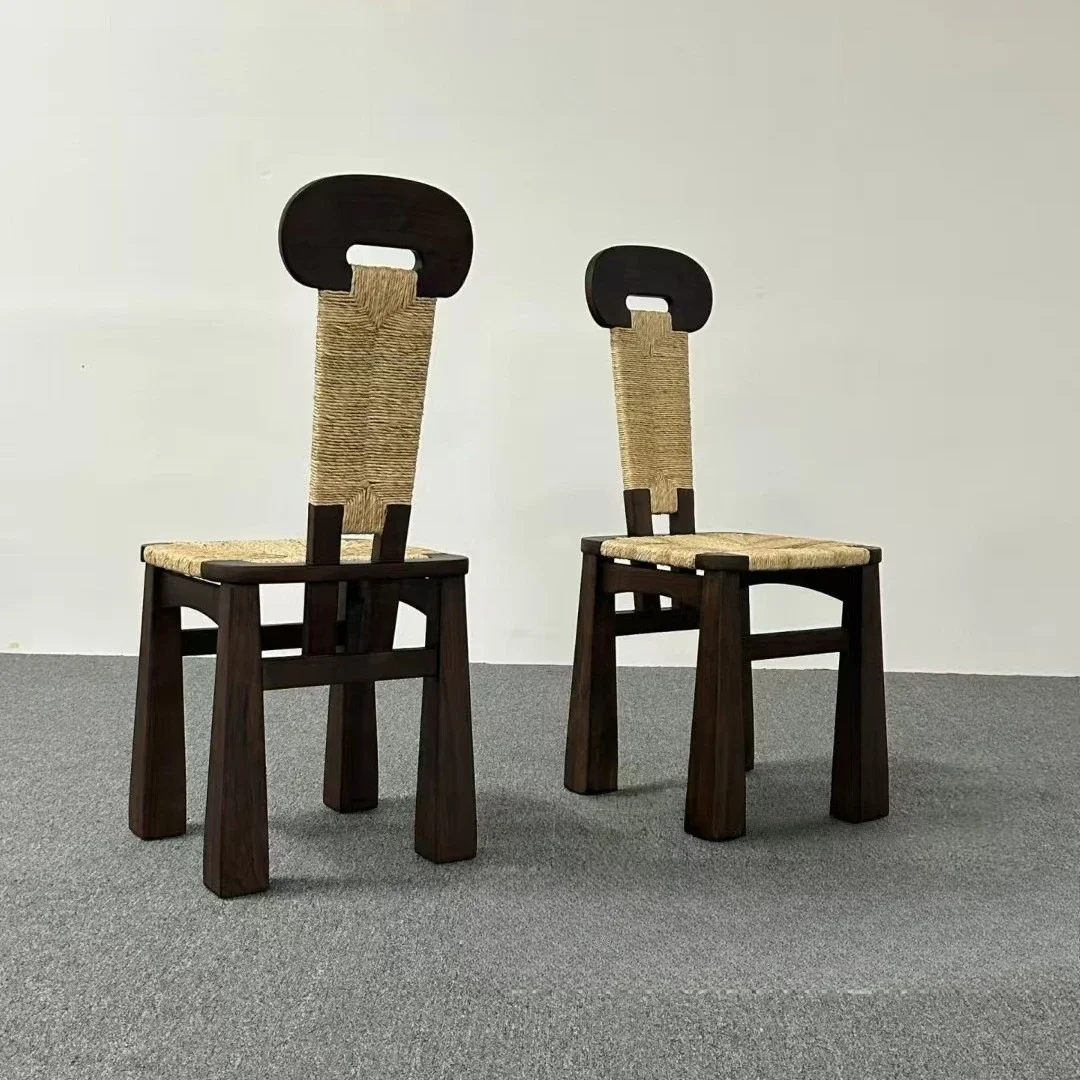 Second-hand rope woven dining chairs, Japanese solid wood, vintage furniture, ash wood home , dining table and chair combination
