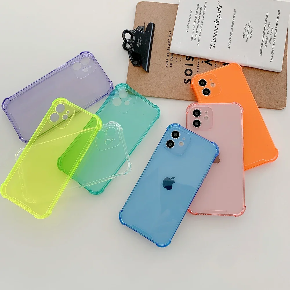 Luxury Shockproof Candy Color Silicone Case For Iphone 14 13 12 11 Pro XS Max X XR SE 2022 7 8 Plus Transparent Back Cover