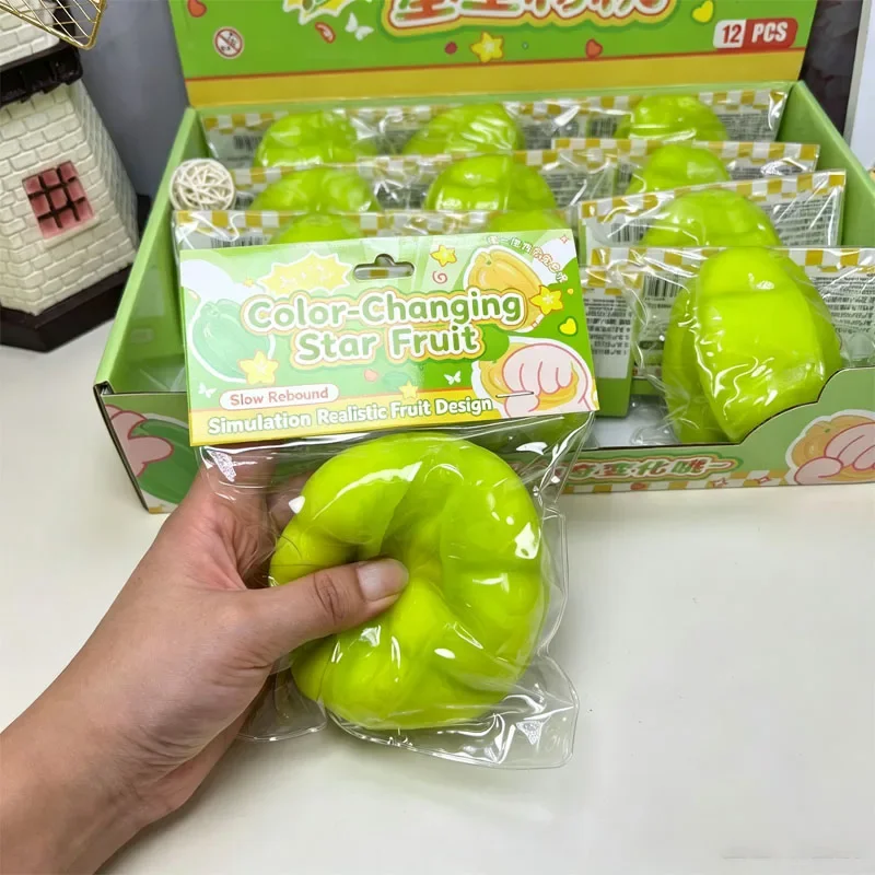 Viral Temperature‑Changing Star Fruit Squishy Model, Slow‑Rebound Fluid Cream Texture Stress Relief Squeeze Model