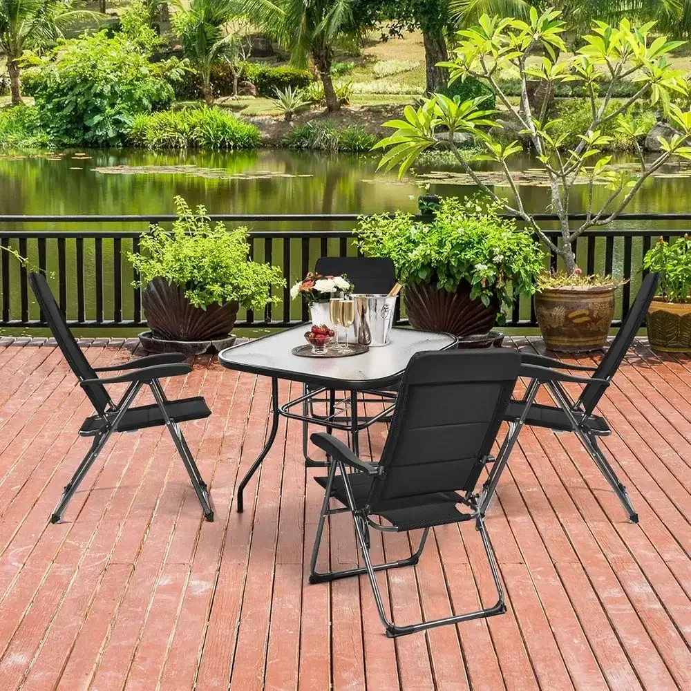Portable Outdoor Sling Chairs Set of 4 with Armrests and Adjustable Backrests for Lawn, Pool, or Balcony