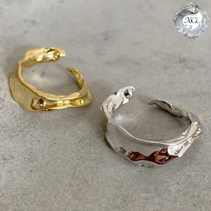 

XCL Необычное кольцо из стерлингового серебра 925 пробы с миньонами для женщин, вогнутое и выпуклое Ins Style, модное ювелирное изделие, золотое открытое кольцо