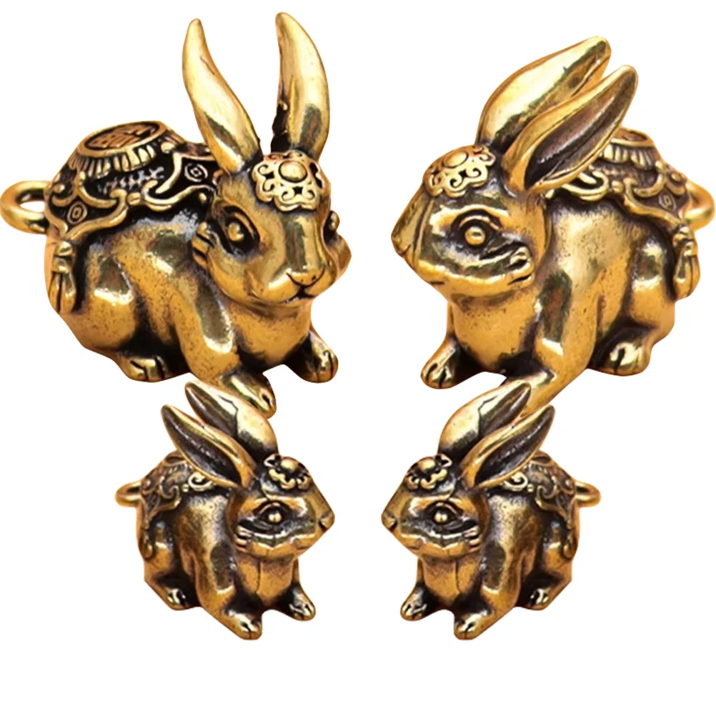 

4Pcs Retro Brass Rabbit Pendant Keychain Charms Vintage Bunny DIY Making Zodiac Hanging Decor Brass Rabbit Charms