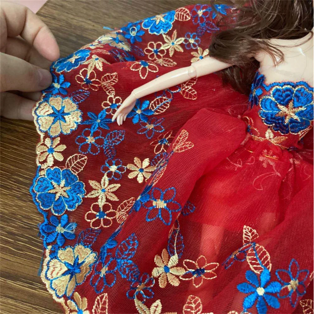 2 yards Red flower High Quality Beautiful Mesh embroidery lace Trim Handmade DIY needlework sewing Doll lace Dress lace fabric