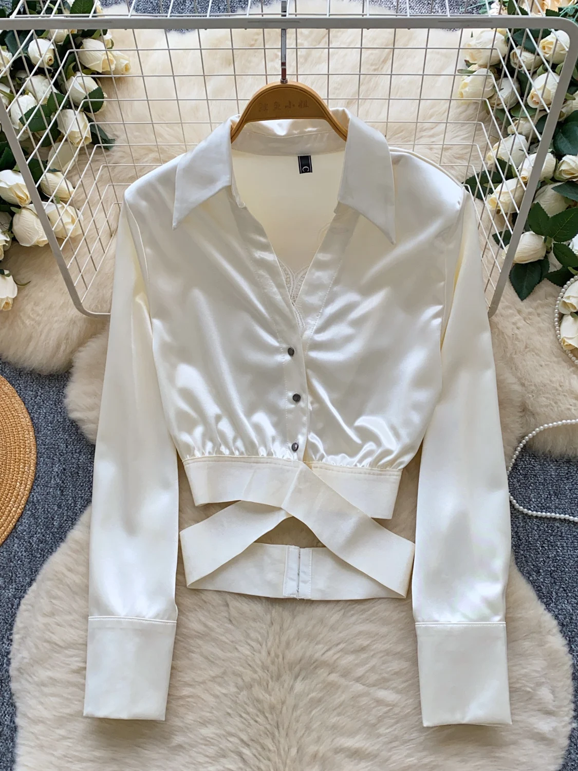 

Модный женский длинный атласный топ Sve с перекрещенными бретелями на талии, корейский свободный крой, одежда для поездок на работу