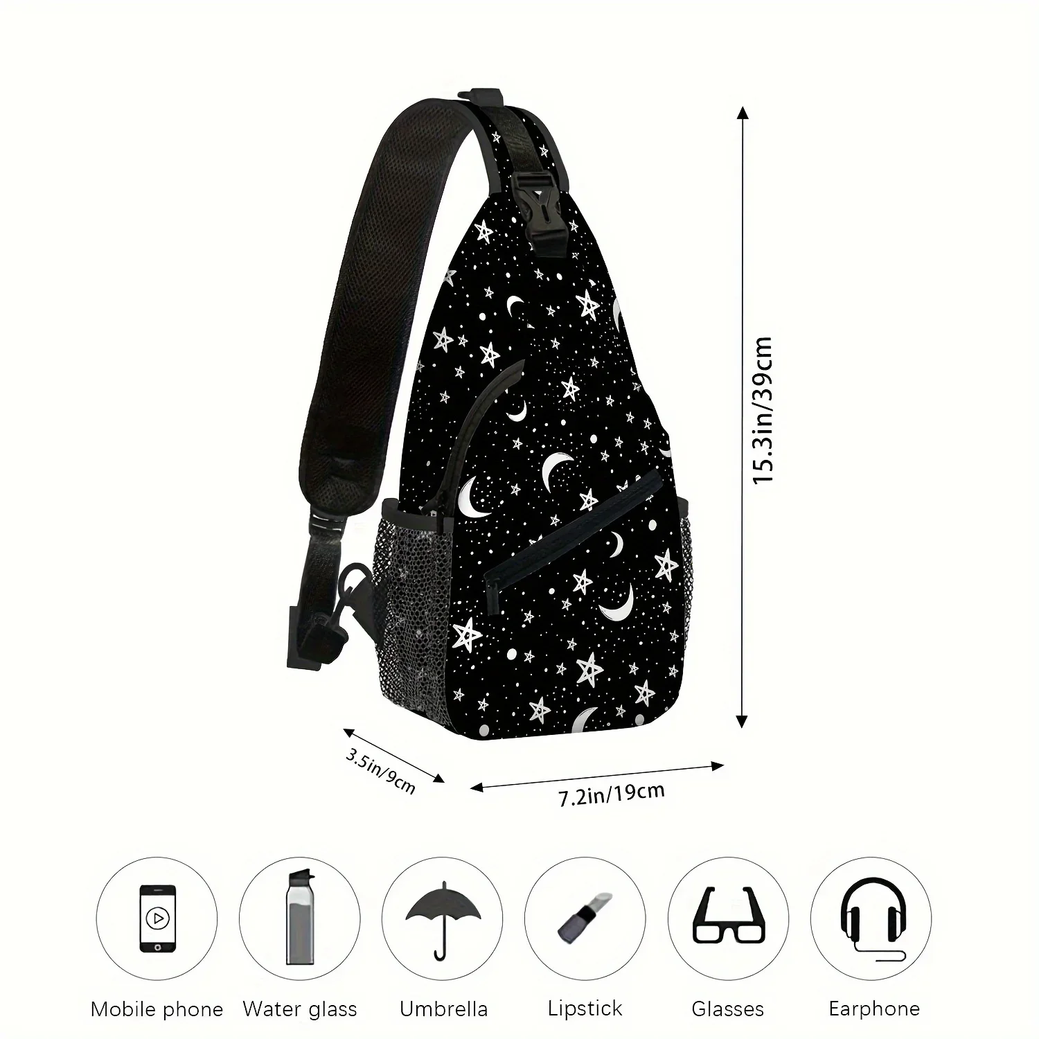 

Stars And Moons Print Sling Backpack, Casual Sports Travel Crossbody Chest Bag, Multi-pocket Fanny Pack For Hiking Cycling