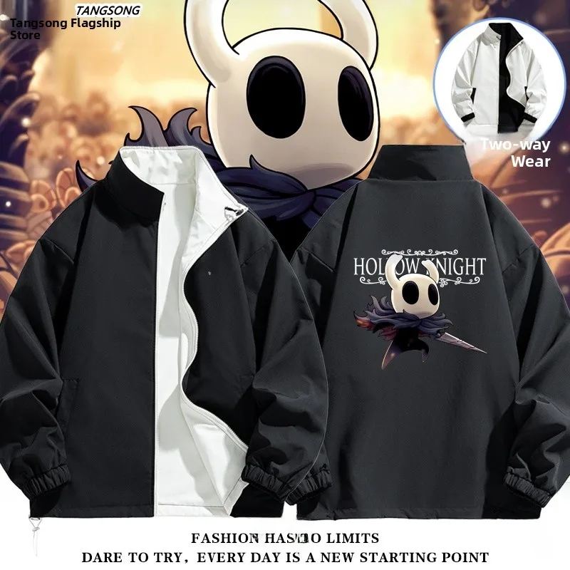 

Двусторонняя куртка Hollow Knight свободного кроя для подростков, модная, на молнии, ветрозащитная, из полиэфирного волокна, с длинными рукавами