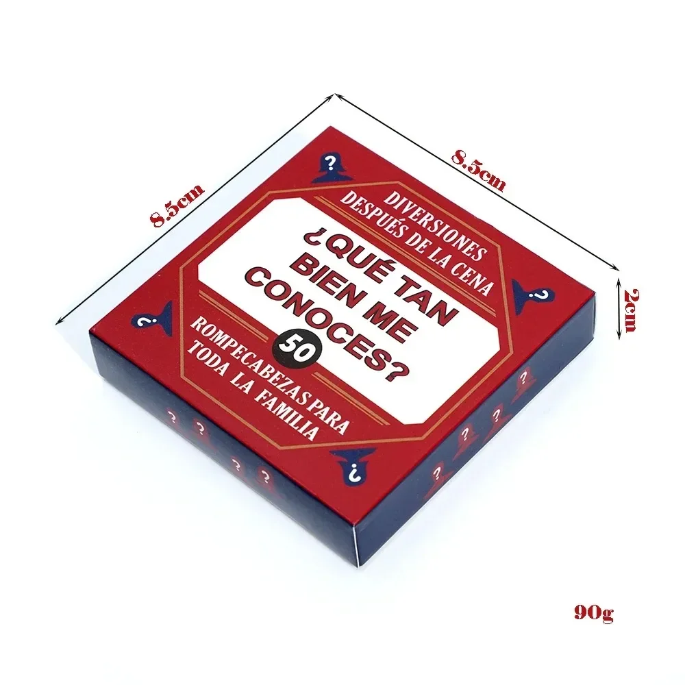 2x2 بوصة لعبة ببطاقات ورقية عائلية سبانغليزية 50 مشغل للمحادثة في لعبة لوحة الكبار التفاعلية الإسبانية لحفلات العشاء