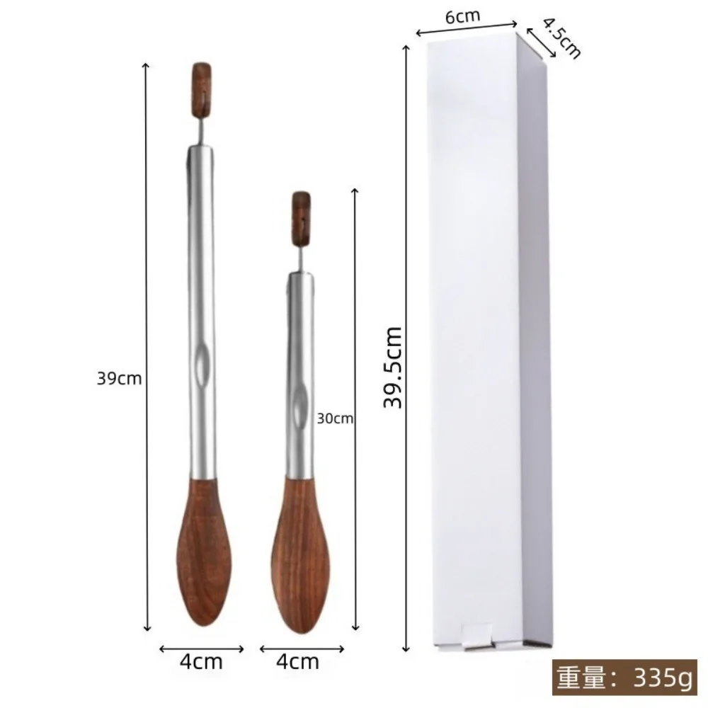Walnut Handle Stainless Steel Grill Tongs, 9/12 Inch Plum Tip Food Clips for BBQ