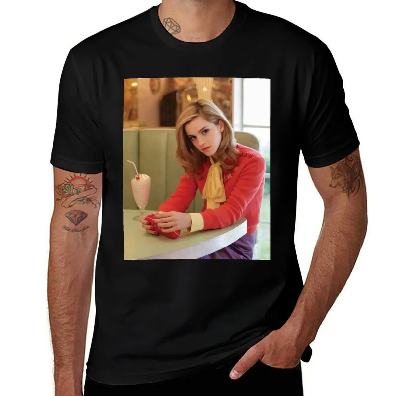 Emma Watson Milkshake Color Es T-Shirt Classic Crew Neck Cotton T-Shirt