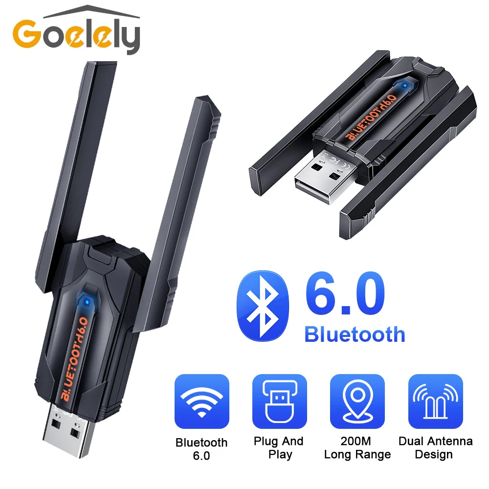 200M USB Bluetooth 6.0 Adapter for PC Wireless Mouse Keyboard Headset Audio Receiver Transmitter Driver Free for Win 8.1/10/11