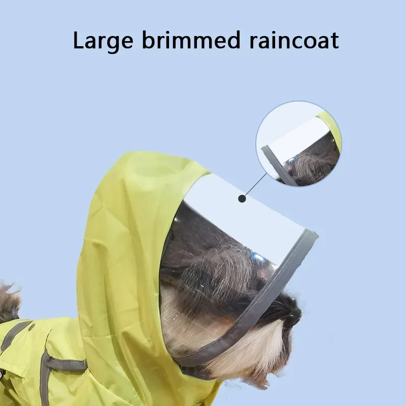 Pet Small and Medium-sized Dog Large Brimmed Raincoat, Rainproof with Traction Rope, Reflective Strip Raincoat (recommended To P