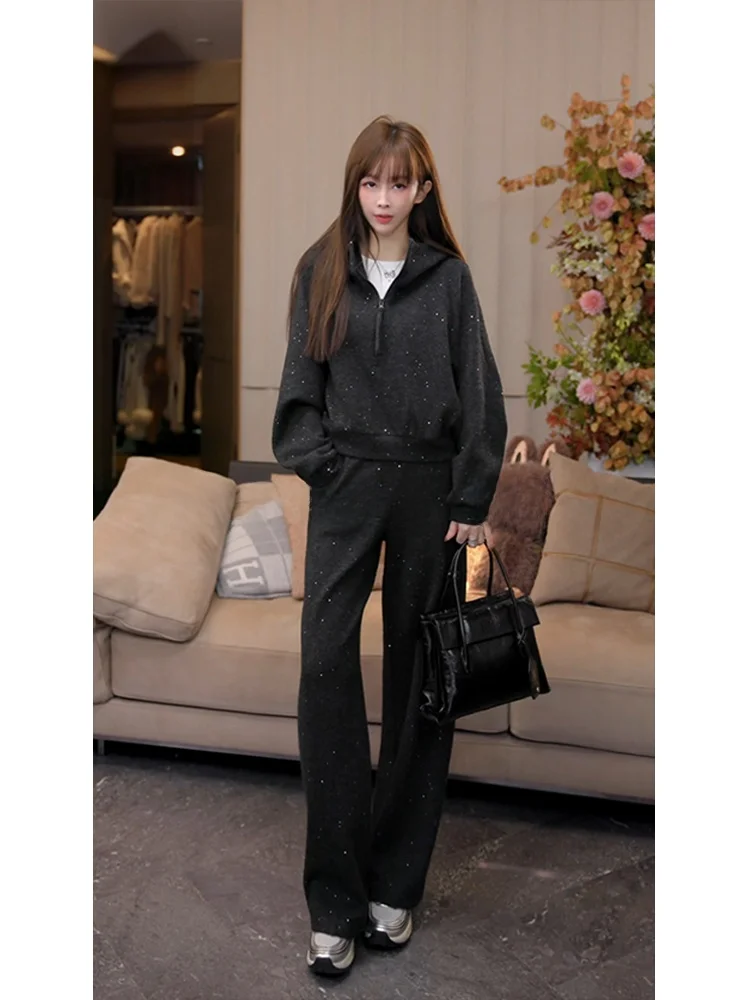 

Mimius Women's Galaxy Star Glitter Hoodie Loose Fit Slimming Set Casual Pants Two Piece Set Autumn Spring Faion Ensemble