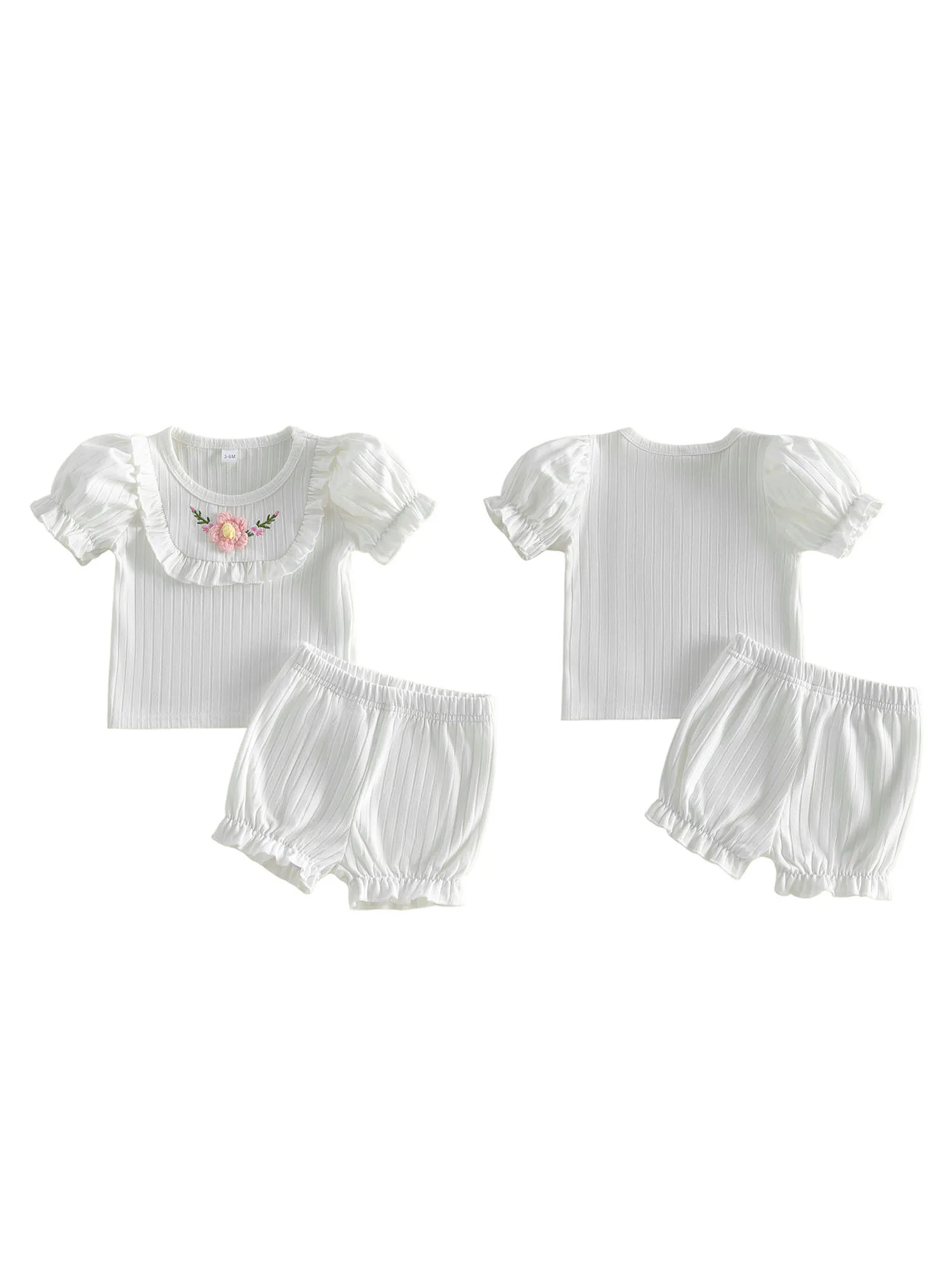 

Летний комплект для маленьких девочек: футболка с короткими рукавами и 3D-цветами, связанными крючком, и шорты с эластичными оборками, милый комплект из 2 предметов одежды