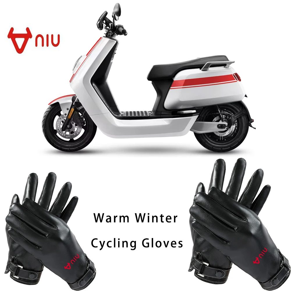 

High Quality Full Finger Black Cycling Gloves Men PU Leather Glove Winter Warm Touch Screen Gloves for niu
