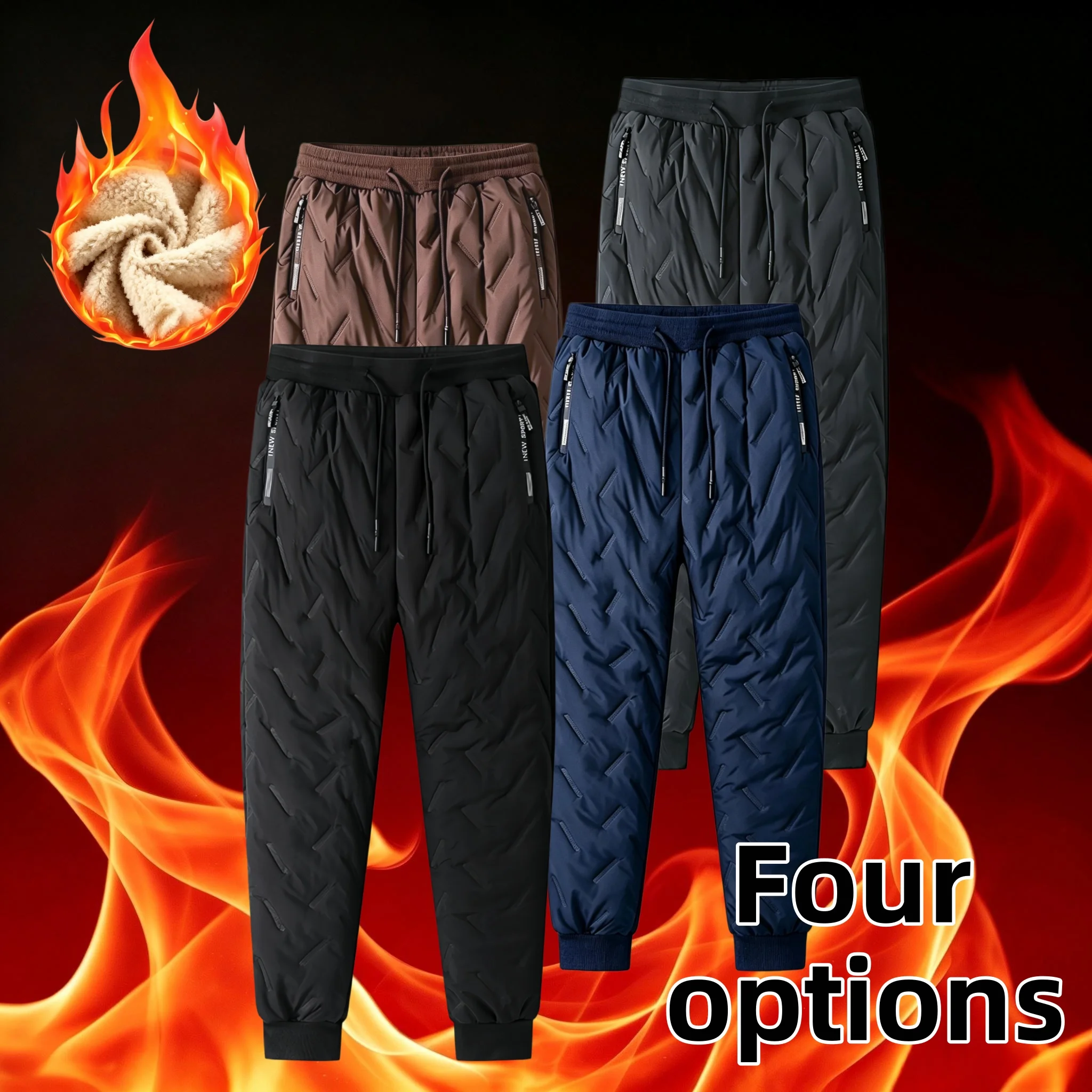 Men Men Winter Fleece Lined Track Pants, Thick Quilted Warm Joggers, Drawstring Elastic Waist Sports Trousers, Men Casual Outdoo - Aliexpress Deal
